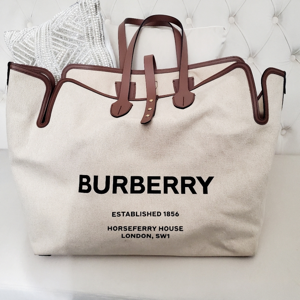Large Burberry Horseferry Canvas (w/Leather) Bag